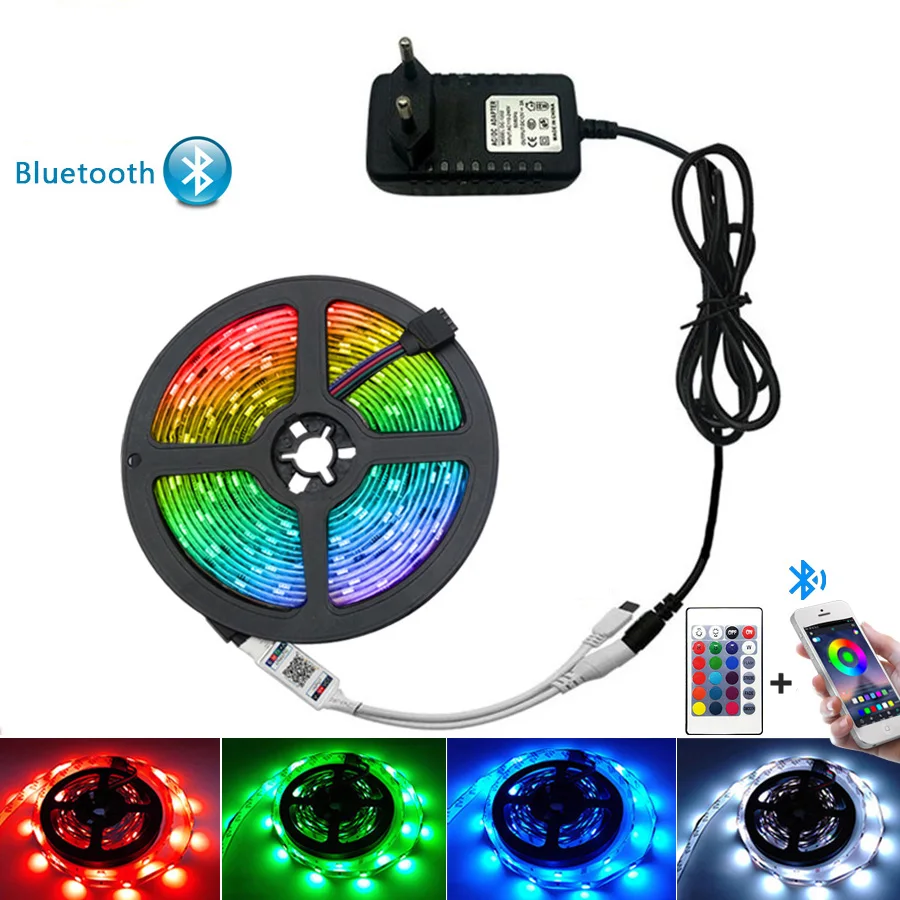 

Bluetooth LED Strip Light RGB 5050 SMD 2835 Flexible Ribbon Fita Led Light Strip RGB 5M 10M 15M Tape Diode DC12V 60LED/M+Adapter
