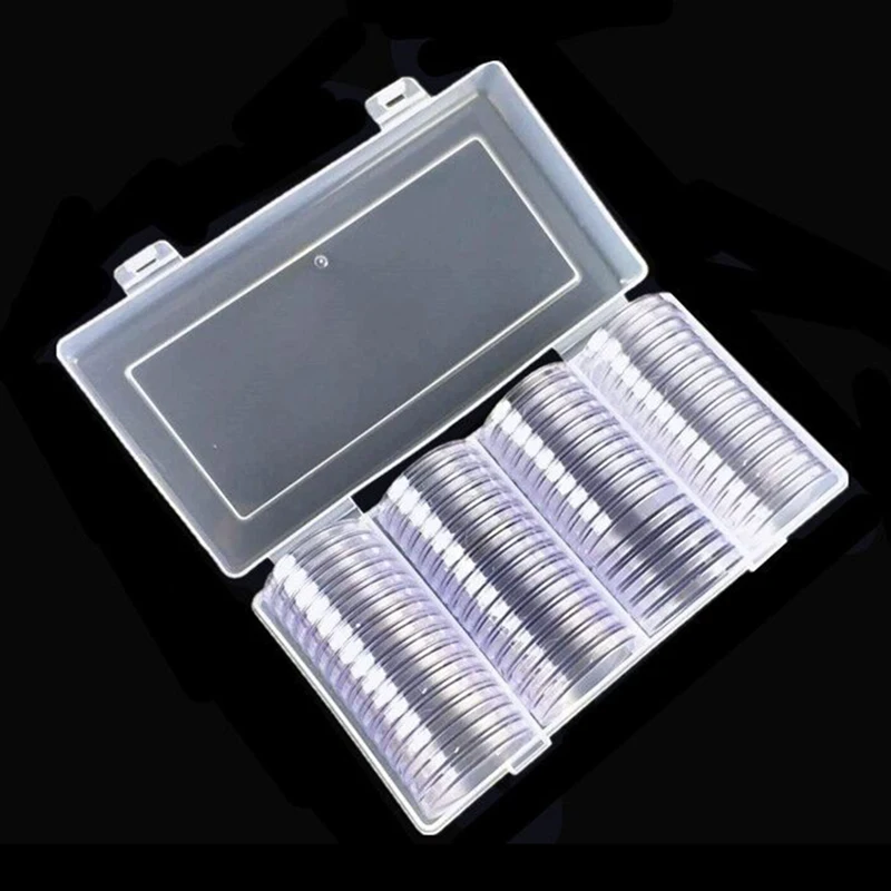 40mm Clear Round Plastic Coin Capsule Container Empty Storage Box Holder Case edge trimmed neatly For Coin Collection Box plastic storage boxes with lids