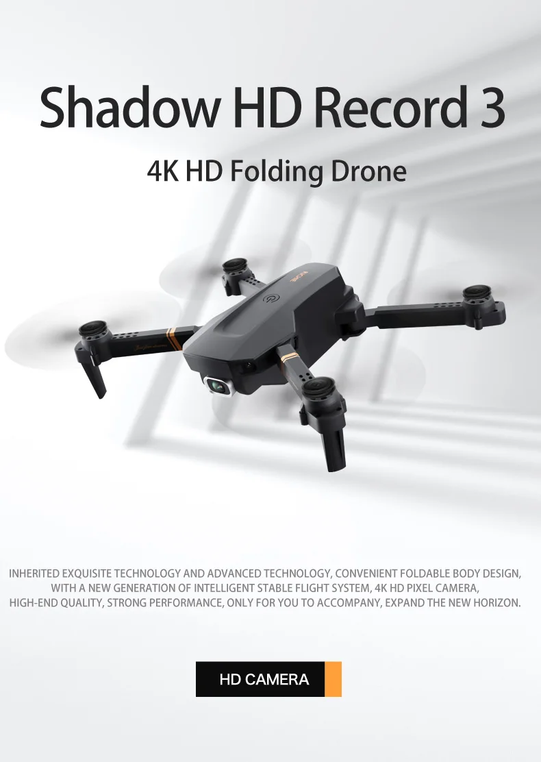 Drone FPV Pliable 4K Avec 5G WIFI, Rotation 360°, Caméra HD, Blanc Et Noir