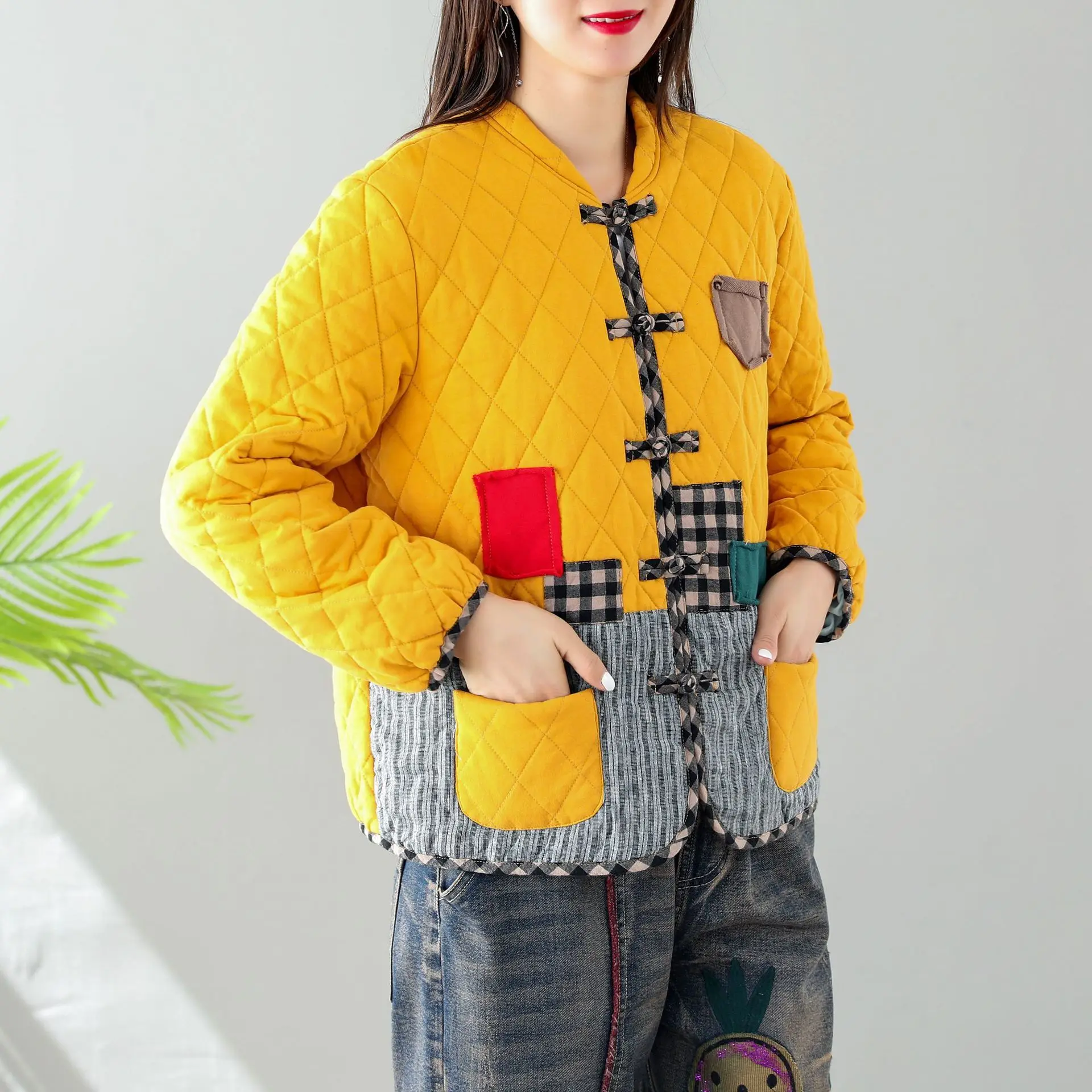 Max LuLu зимние модные корейские женские панк стеганые пальто женские Лоскутные клетчатые куртки повседневные Утепленные зимние парки в полоску - Цвет: Цвет: желтый