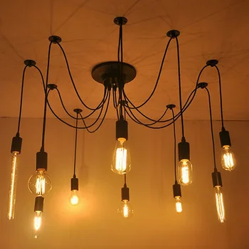 

Mordern Nordic Spider Vintage Edison Bulb Light Led Chandelier E27 for Dining Room Ceiling Lamp Fixture Adjustable DIY Art Light