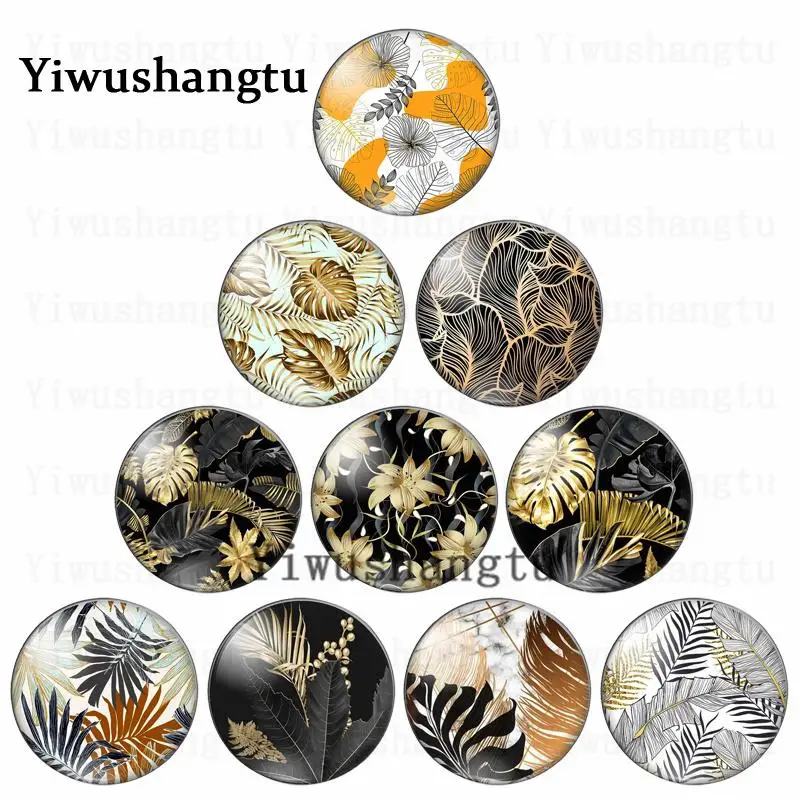 New gold leaf  greenery nice painting 12mm/20mm/25mm/30mm Round photo glass cabochon demo flat back Making findings