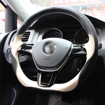 

OLPAY DIY Black Genuine Leather Hand Sew Car Steering Wheel Cover for Volkswagen VW Golf 7 Mk7 New Polo Jetta Passat B8 Tiguan