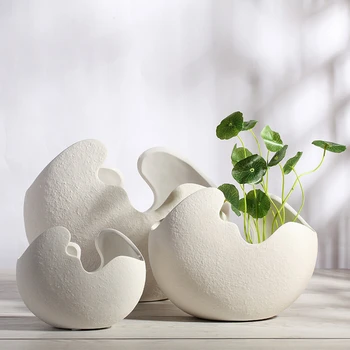 

CREATIVE NORDIC STYLE CERAMIC VASE WHITE EGGSHELL FLOWER VASE MODERN HOME LIVING ROOM DECORATIONS FLOWER ARRANGEMENT