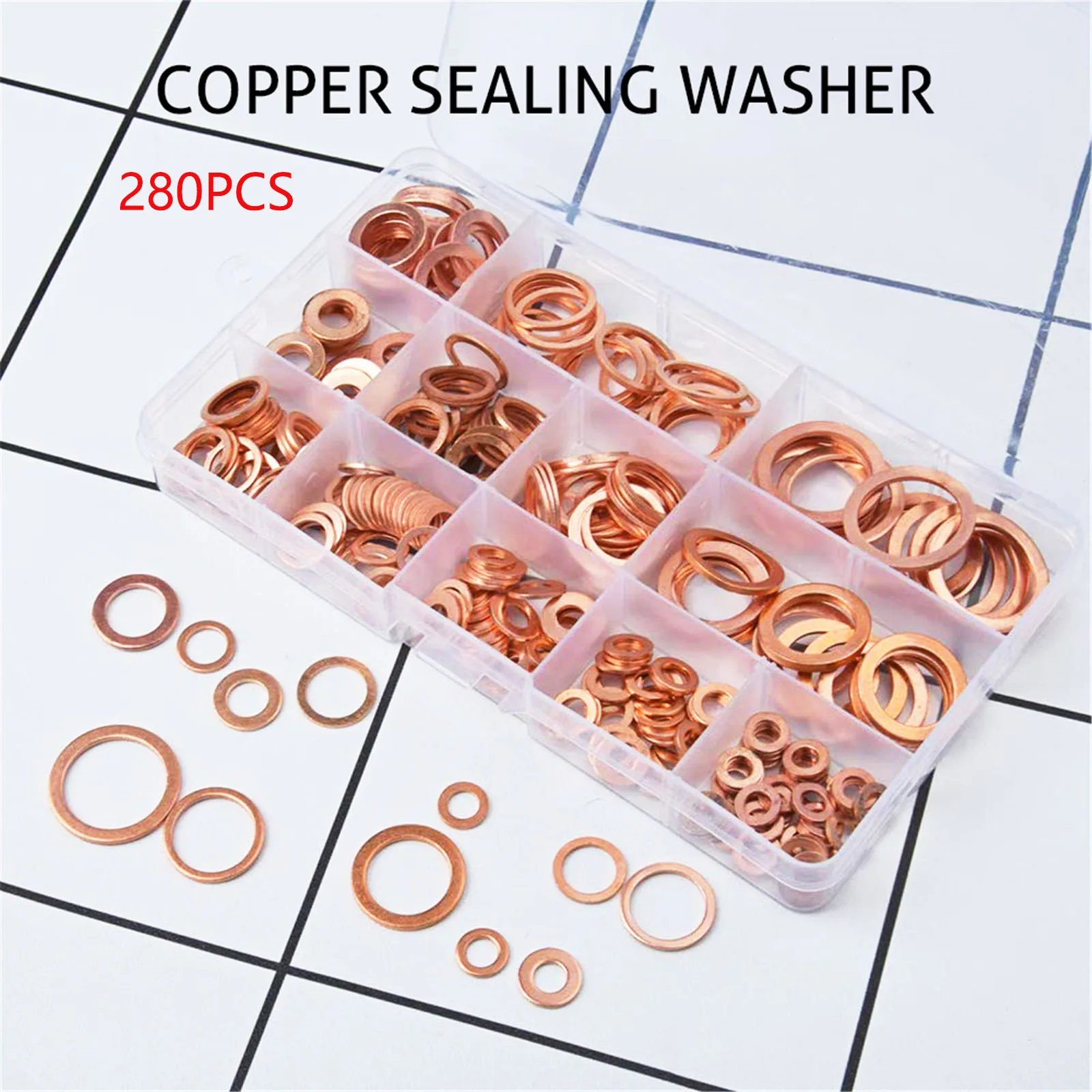 

280Pcs Copper Gasket 12 Sizes High Conductivity Flat Washers Hardware Accessories Auto Pumps Bearings Door Portable Mini Washer