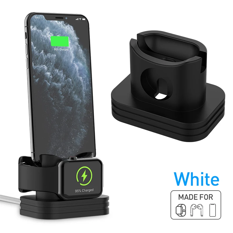 2 In 1 Charging Dock Station Station Charger Soft Silicone Desk Charging Base Anti-fall Stand Holder For AirPods Case Charger