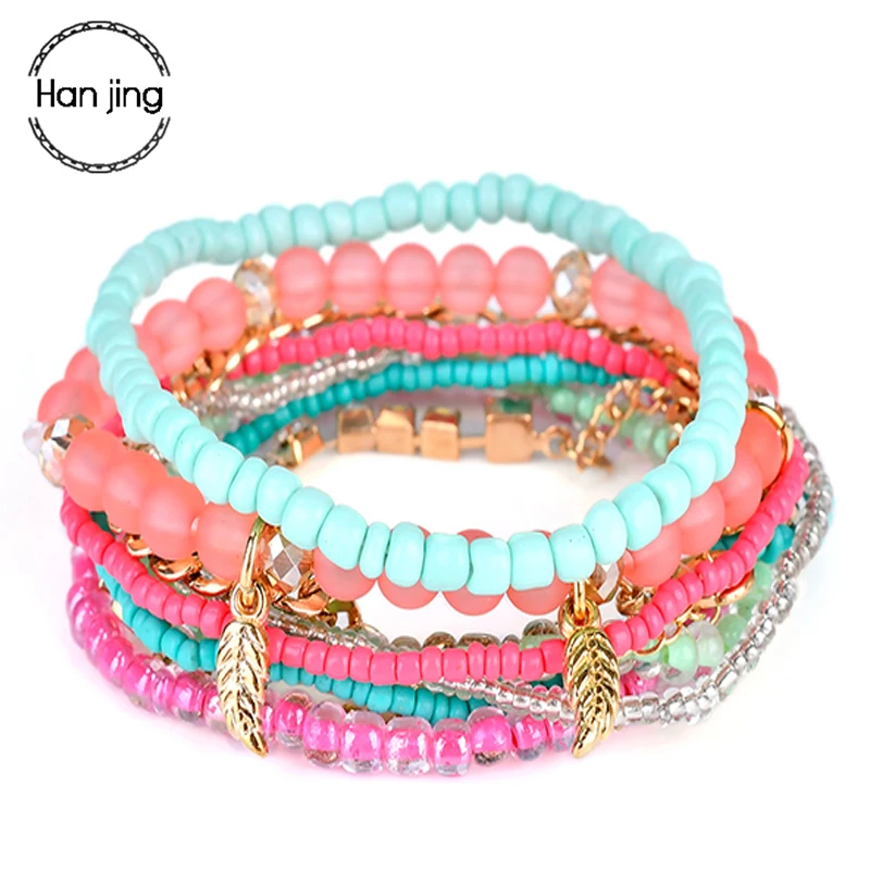 BohemiaJewelryofMultilayerElasticWeaveSetBeadsBraceletsBangles