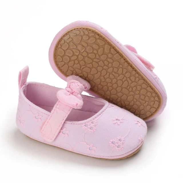 Infant Newborn Baby Girls Princess Non-Slip Floral Border Shoes Toddler Baby Soft PU Leather Prewalker Shoes Solid First Walkers B318 Pink