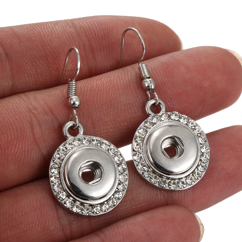 

New Snaps Jewelry 12mm Snap Earrings Crystal Rhinestone Mini 12mm Snap Button Earrings for Women DIY Button Dangle Drop Earrings