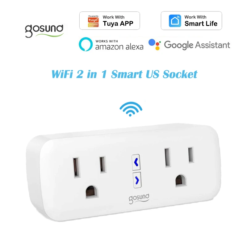 Tuya 10A розетка стандарта США Беспроводной Wi-Fi 2 в 1 Смарт-двойной выход Мощность