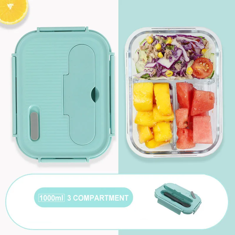 ONEUP Ланч-бокс для детей, микроволновая печь с подогревом, герметичный контейнер для еды с отсеком, Bento box для хранения продуктов, кухонные аксессуары - Цвет: Blue3