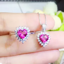 Натуральный розовый топаз Сердце Любовь Стиль Ювелирный Набор Серебро 925 пробы 1 шт кольцо 1 шт. Подвеска 1ct* 2 шт драгоценный камень Q912103