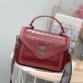 

2020 New Genuine Leather Handbag Crocodile Messenger Bag Head Layer Cowhide Portable Wild Shoulder Bag Women Purse and Handbags