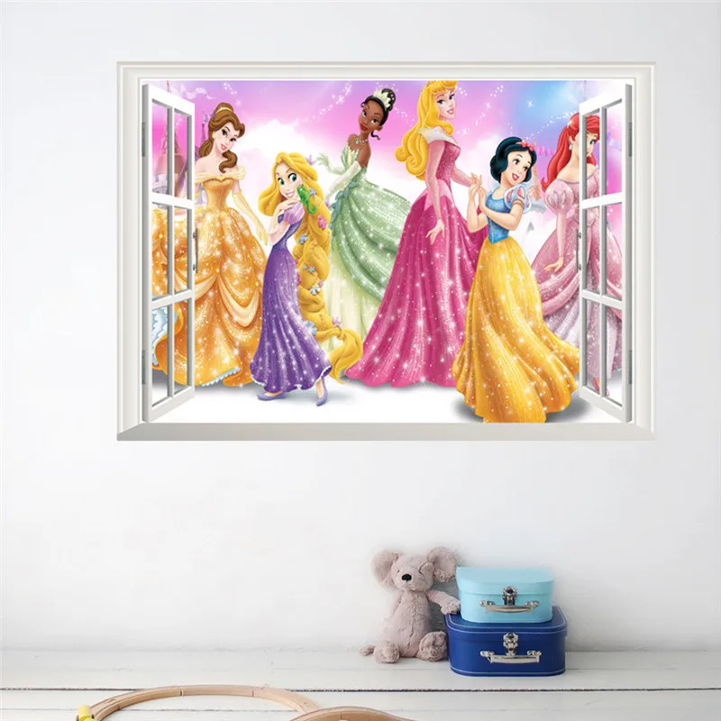 Snow White Cinderella Belle Aurora Princess 3D Window Wall Stickers Kids Room Home Deocr Cartoon Mural PVC Anime Wall Art Decals Snow White Cinderella Belle Aurora Princess 3D Window Wall Stickers Kids Room Home Deocr Cartoon Mural PVC Anime Wall Art Decals