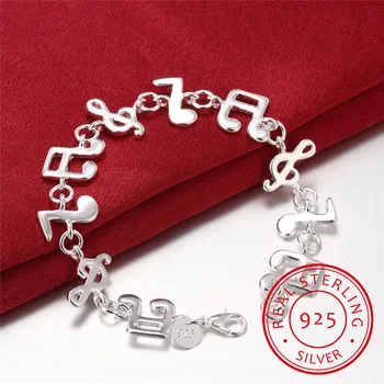 

925 Sterling Silver Bracelet for Women Music Note Chain Bracelet & Bangle Wristband Wedding Bridal Jewelry Accessories Pulseira