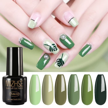 

MIZHSE Pure Gel Varnish Olive Green Color Gel Lacuqer UV LED Hybrid Gel Polish Manicure Green Colors UV Nail Polish Base And Top