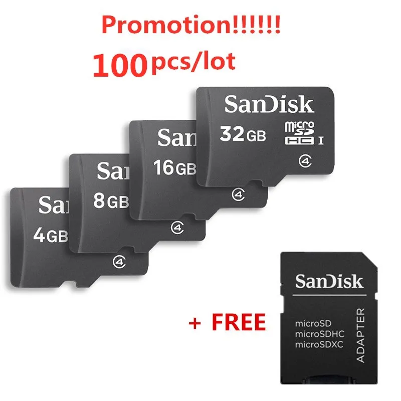 100 шт./лот 100% оригинальный SanDisk 32 ГБ 16 8 4 micro SDHC карта памяти класс TF Micro Flash с