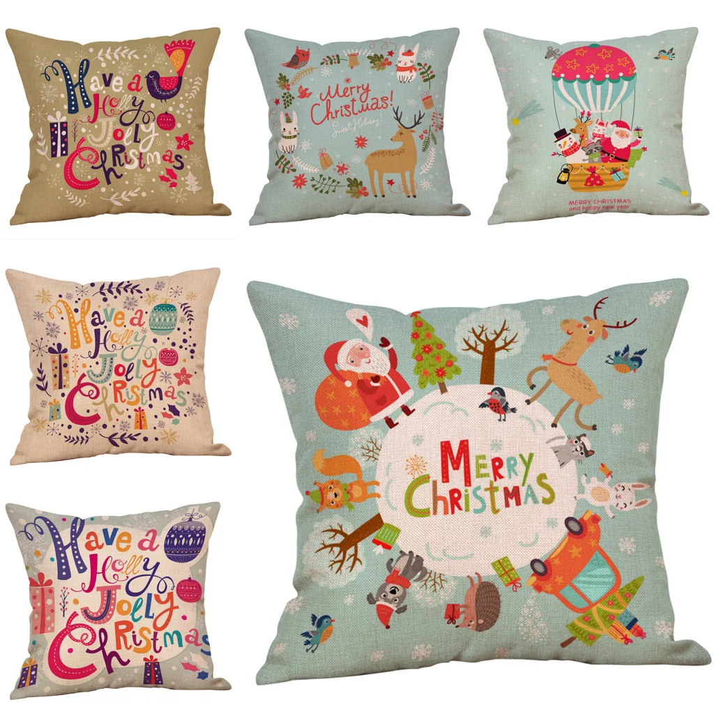

Merry Christmas Pillow Cases Cotton Linen Sofa Cushion Cover Home Decor Cushion Cover Geometric Pillow Cover Poduszka 2019