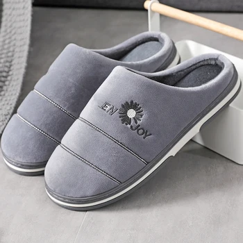 

Plus Size 48-49 Men Winter Slippers indoor with Fur men home slippers PU Leather Waterproof Warm house slippers for men 2020 new