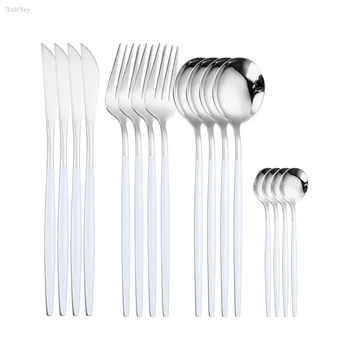 

24Pcs/Set Travel Cutlery Portable Cutlery Box Knife Fork Spoon Student Dinnerware Sets Tableware cubiertos de acero inoxidable