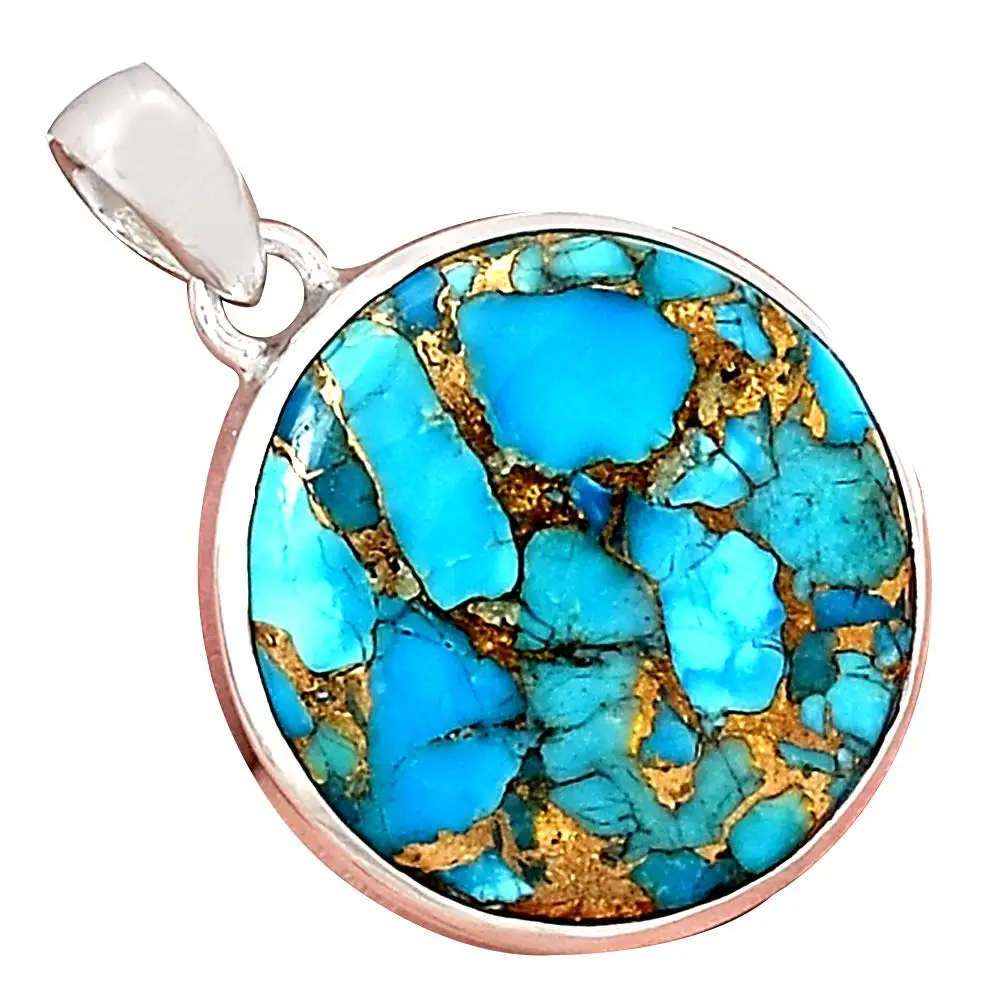

Genuine BLUE COPPER TURQUOISE Pendant 925 Sterling Silver, 35 mm, AP6531