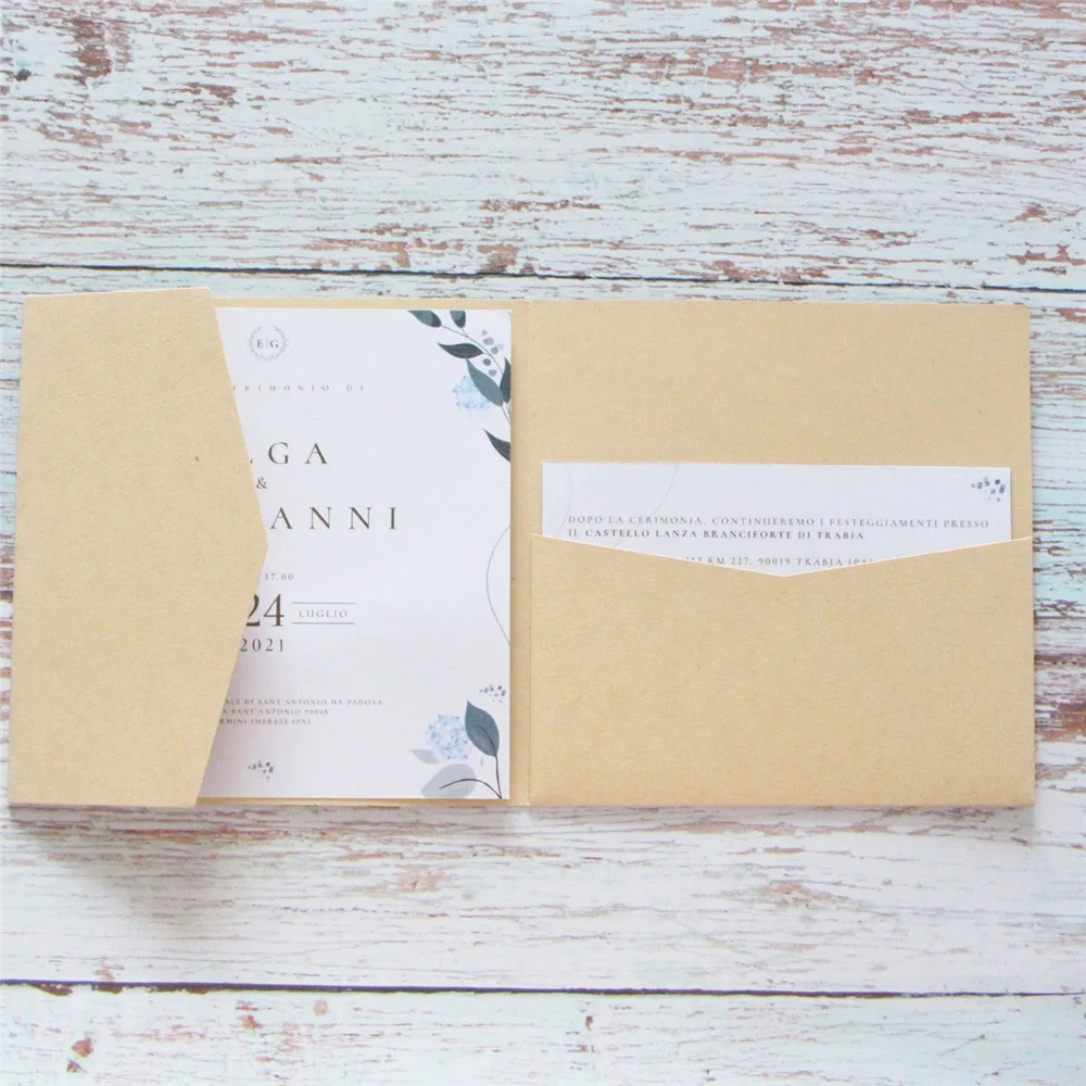 Wedding Invitations Tri-Fold Pocket Save The Day RSVP Invites Personalized Text Printing Pearl Craft Paper Multi Colors