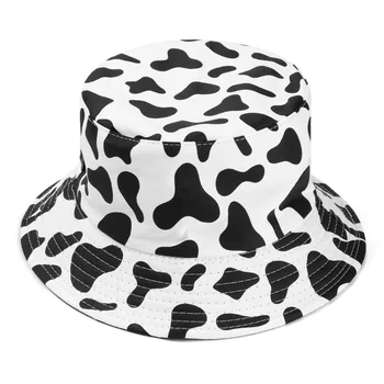 

HOOH Sunscreen Hats New Fashion Reversible Black White Cow Print Bucket Hat Summer Sun Caps For Women Men Fisherman Hat DROPSHIP
