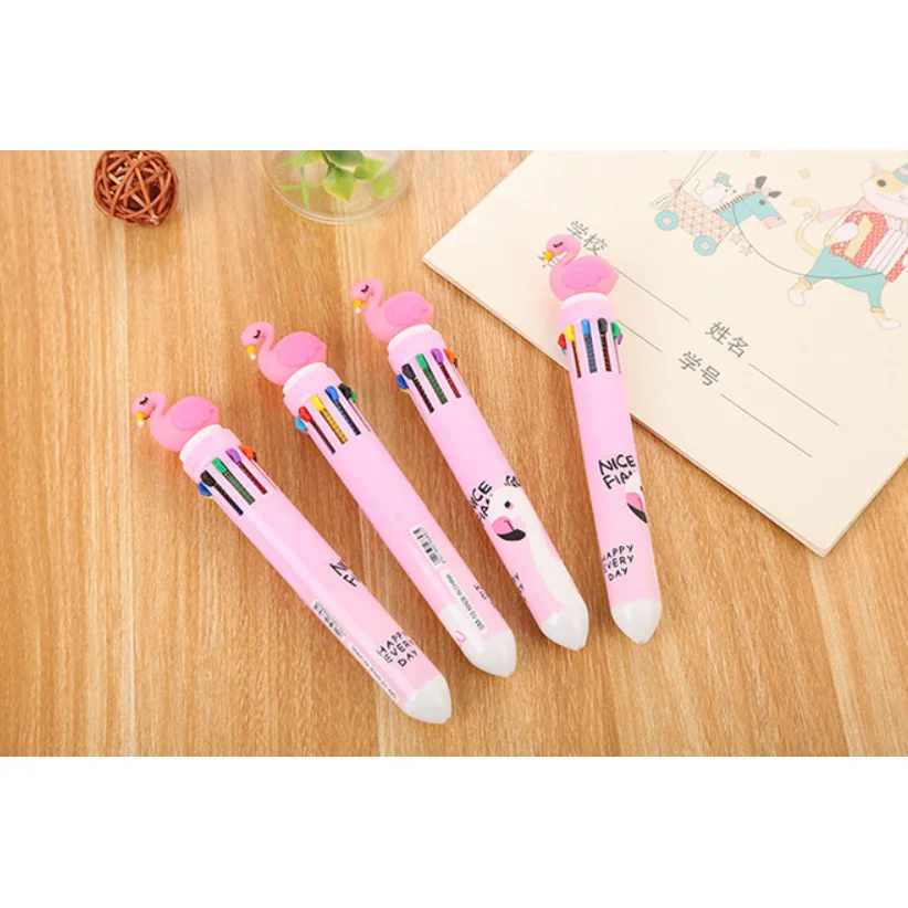 3 Styles 10 Colors Kawaii Colored Ballpoint Pens Flamingo / Unicorn /  Dinosaur Cartoon Multi Color Changing Pen Ball Pen For Kids Gift Ballpoint  Pen Kids Christmas gift Silica Rainbow Creative Material