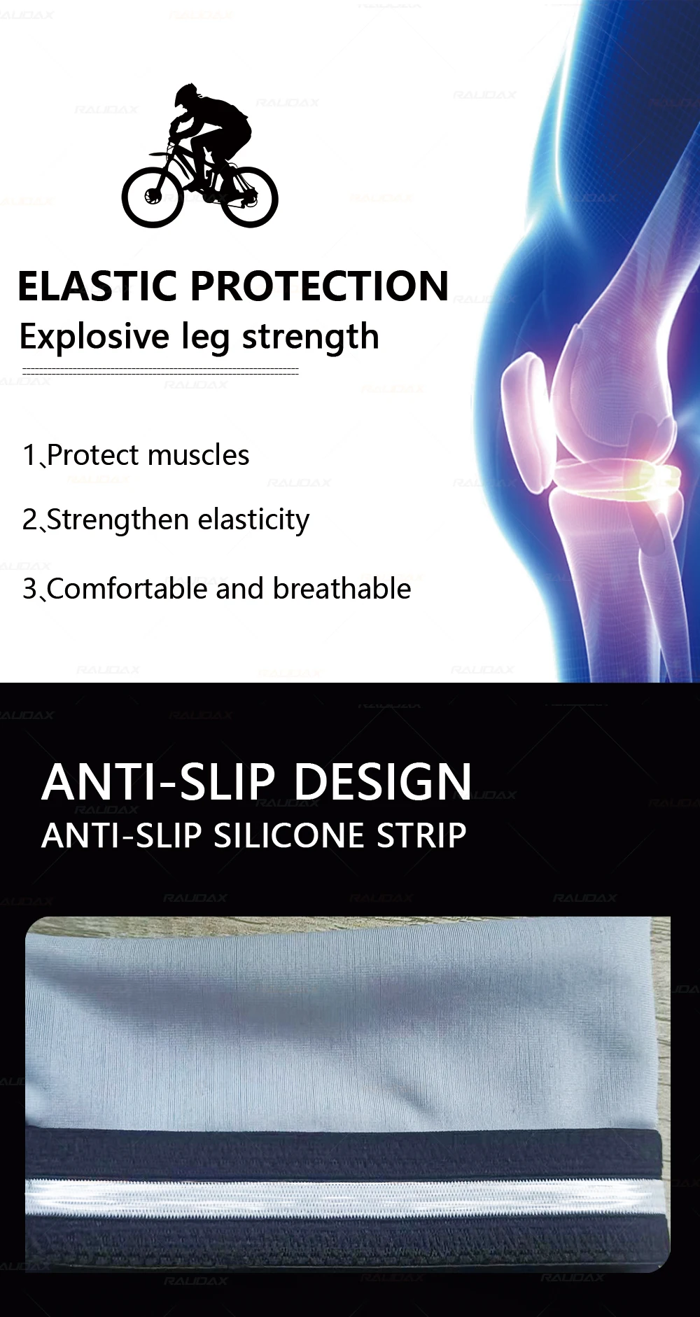 Description Picture 4 of itemRaudax-Knee Warmer for Cycling, Black Leg Warmer, Protection,Breathable Arm Warmer, Running and Racing,MTB Bike Sleeves,202 Team