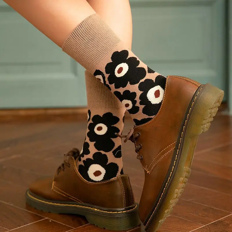 Хлопковые упругие уплотненные носки; милые женские носки с цветочным принтом; носки-кучи