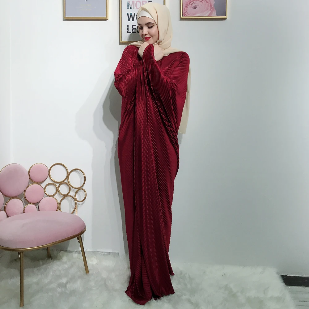 Плиссированная открытая накидка-кимоно Bisht abaya, женские мусульманские Вечерние платья, повседневная одежда с длинными рукавами-бабочками, Дубай, Арабский Кафтан - Цвет: Burgundy