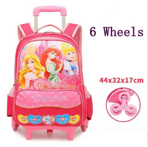 Детский Школьный рюкзак с колесами, школьная сумка принцессы на колесиках, рюкзак на колесиках для девочек - Цвет: 6 wheels