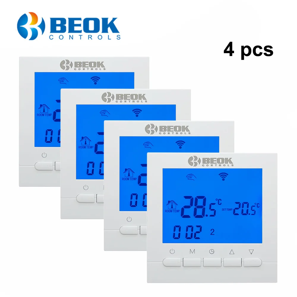 Beok 4 шт. Wifi термостат для газового котла смартфон приложение контроль температуры Регулятор комнатного отопления термостат - Цвет: Синий