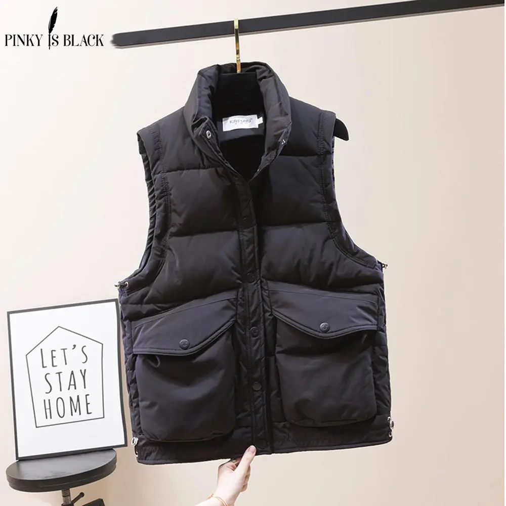 PinkyIsBlack Autumn Winter Women Vest Mandarin Collar Sleeveless Short Coat Women Jacket Waistcoat Female Chalecos Para Mujer