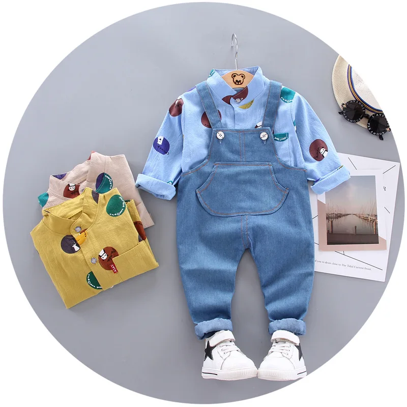 

2019 New Style Autumn Set Male Baby Long-sleeve Blouse Shoulder Strap Jeans Set Versatile