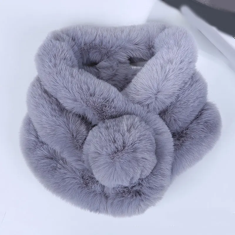 

Luxury Winter Faux Fur Scarf Fashion Warm Soft Plush Thicken Snood Scarves Shawl Solid Color Tippet White Hairball New