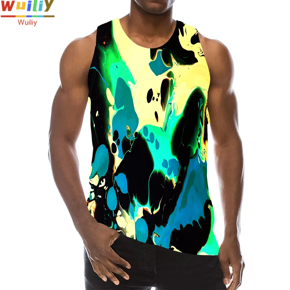 Orange Texture Graphic Tank Top For Men 3D Print Sleeveless Pattern Top Psychedelic Pigment Vest Abstract Tops Hip Hop Top