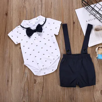 

Baby Boy Clothing Set New Summer Infant Boys Clothes Tie Shirts+Overalls 2PCS Outfit Sets Bebes Gentlemen Suit
