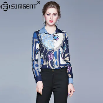 

Simgent Blouse Shirt Women Spring Long Sleeve Turn Down Collar Office Work Elegant Printing Blouses Top Woman Blusa SG911061