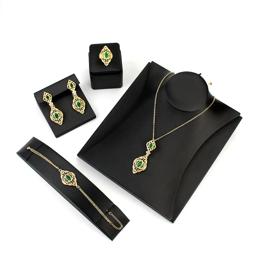 Sunspicems Fashion Algerian Moroccan Caftan Jewelry Set for Women Gold Color Wedding Earring Necklace Bracelet Ring 4pcs Bijoux - Image 5