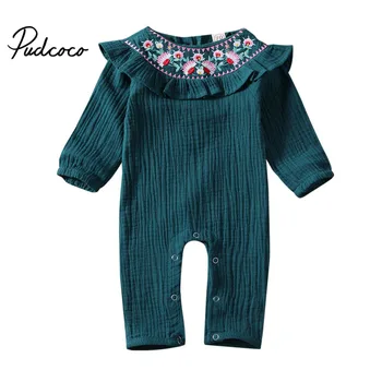 

Newborn Infant Kid Baby Girl Clothes Floral Embroidery Ruffle Jumpsuit Long Sleeve Cute Romper Outfit One Piece 0-18Month