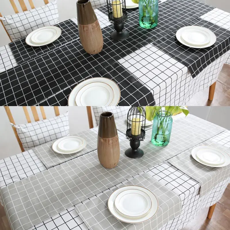 

Nordic White Black Plaid Table Cloth Decorative Tablecloth Brief Home Coffee Table for Home Restaurant Shop Decoration