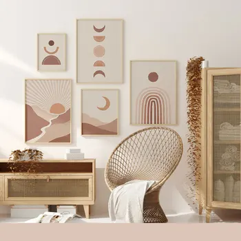 

Bobo Style Art Poster Moon and Star Sun Print Landscape Nordic Canvas Painting Wall Art Nordic Picture Room Decor