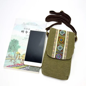 

Linen Cotton Bohemia Style Women Small Flap Shoulder Bag Vintage Ladies Soft Canvas Embroidered Cute Phone Keys Bags