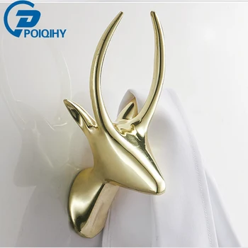 

Brushed Gold/black/white / Bathroom Hooks Hanger Antelope Style Windbreaker Hooks Hanger Wall Mounted Hooks Nail Zinc-alloy 4