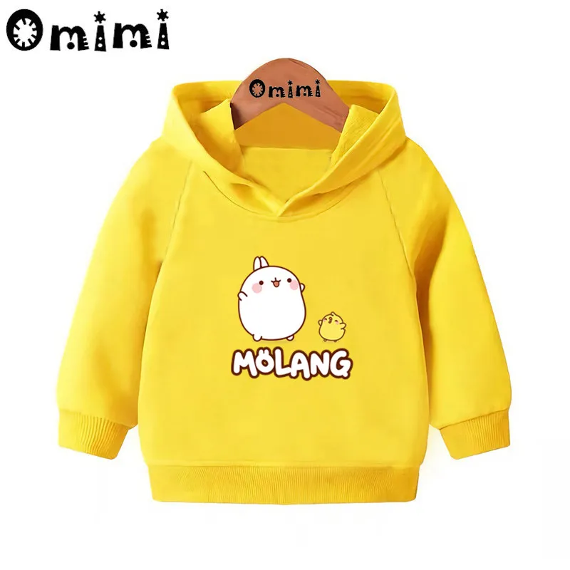 Детские толстовки с героями мультфильмов Molang and Piupiu; детские толстовки с капюшоном; крутой пуловер для малышей; топы для девочек и мальчиков; осенняя одежда; KMT5217