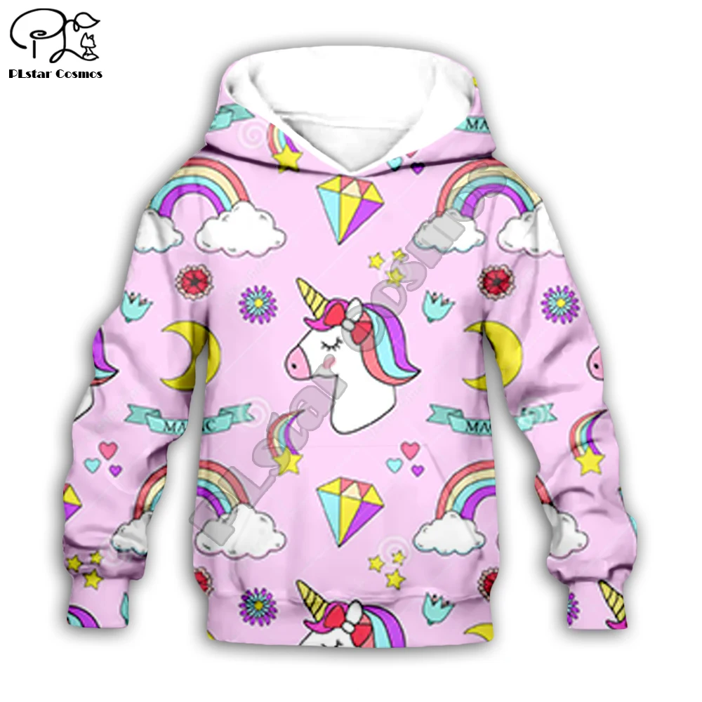 

Kid sets 3D print cartoon pink unicorn hoodies child baby long sleeve rainbow Sweatshirt zipper coat boy girl tshirt Pant shorts
