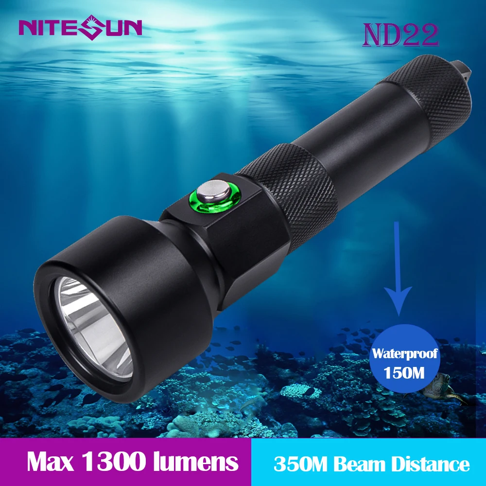 

Professional Diving Flashlight NITESUN ND22 Luminous LED MAX 1300 Lumens 350M Beam Distance 150M underwater Diving lamp light