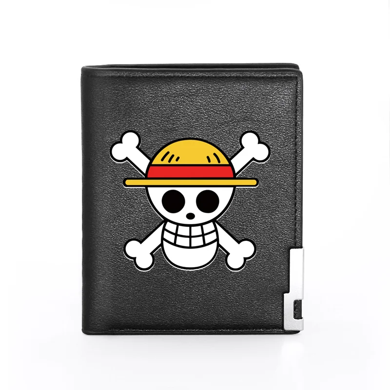 Cartera de piel sintética con estampado de calavera para hombre, tarjetero plegable, monedero corto