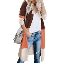 Новые модные женские осенние зимние цветные свитера пэтчворк с длинным рукавом Кардиган открытая передняя туника вязаный свитер пальто